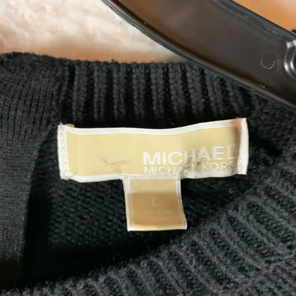 Michael‎ Kors Women's Angora Crewneck Black Gray Chevron Knit Pullover Sweater L